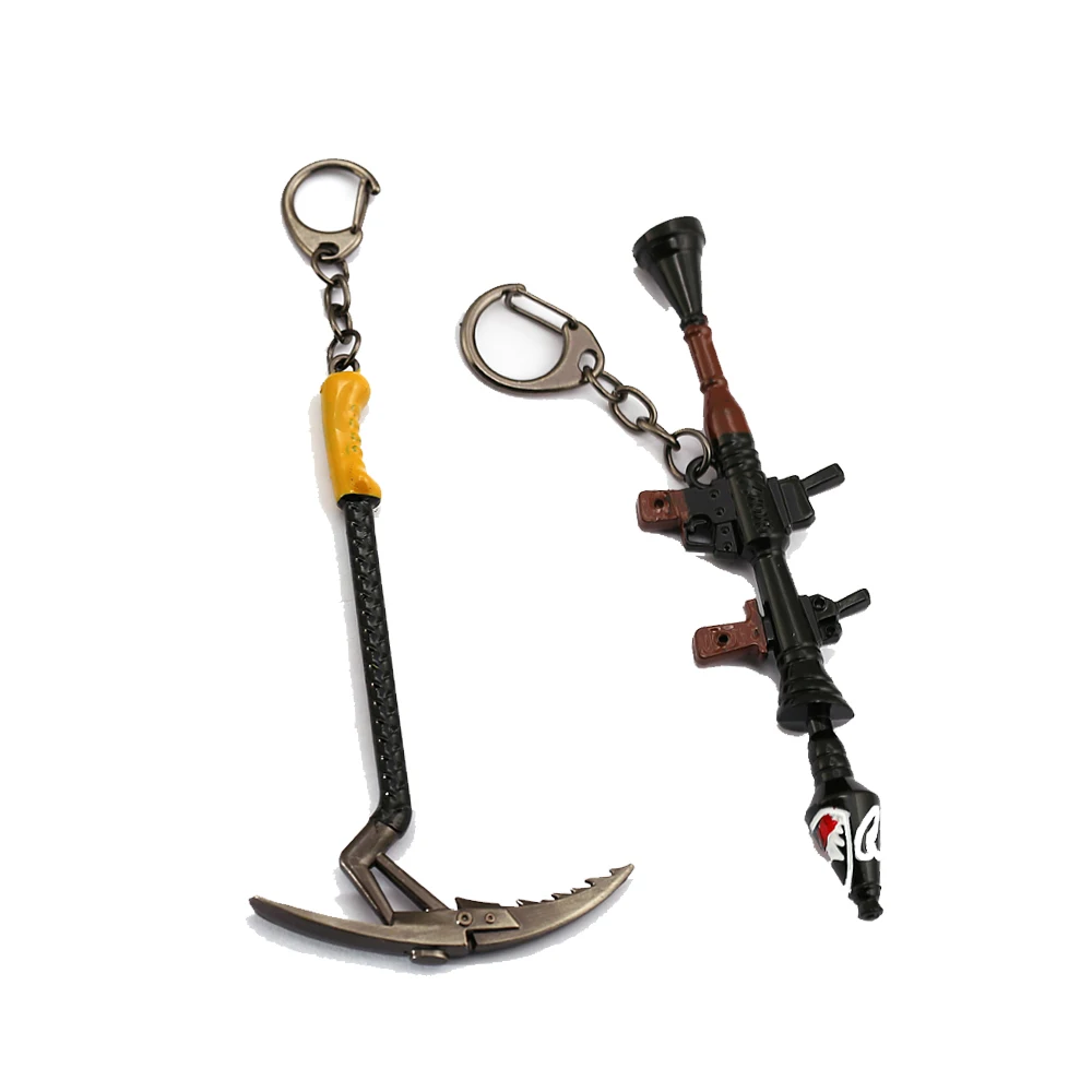 2018 game keychain 12cm metal arms shark cannon rocket launcher pickaxe battle royale axe hammer key - fortnite rocket launcher toy